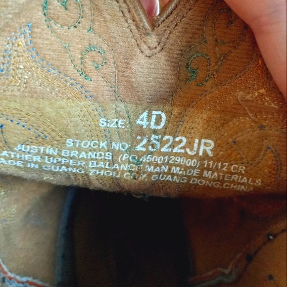 JUSTIN Stampede Kids Tan & Sunrise Dusty Leather Square Toe Western Boots 4 D - Picture 10 of 11